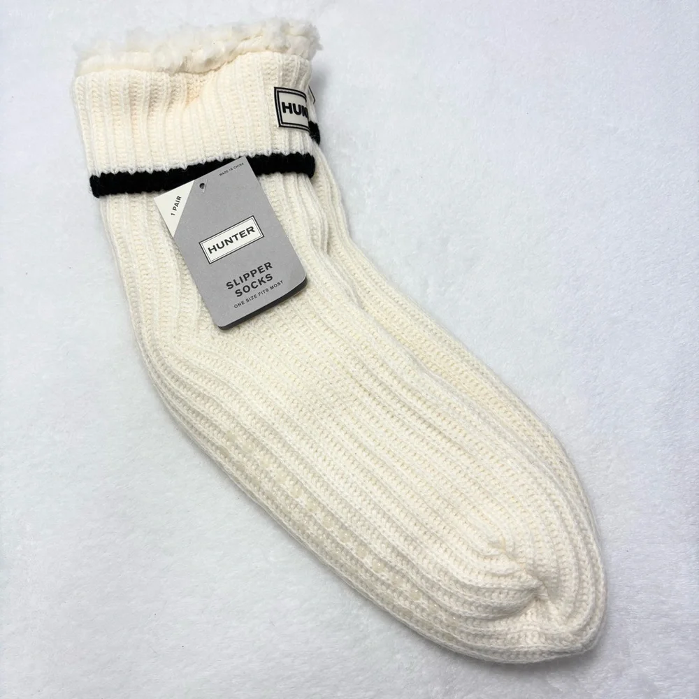 Hunter Cream Cable Knit Socks with Striped Cuff‎ ONe Size Fits Most